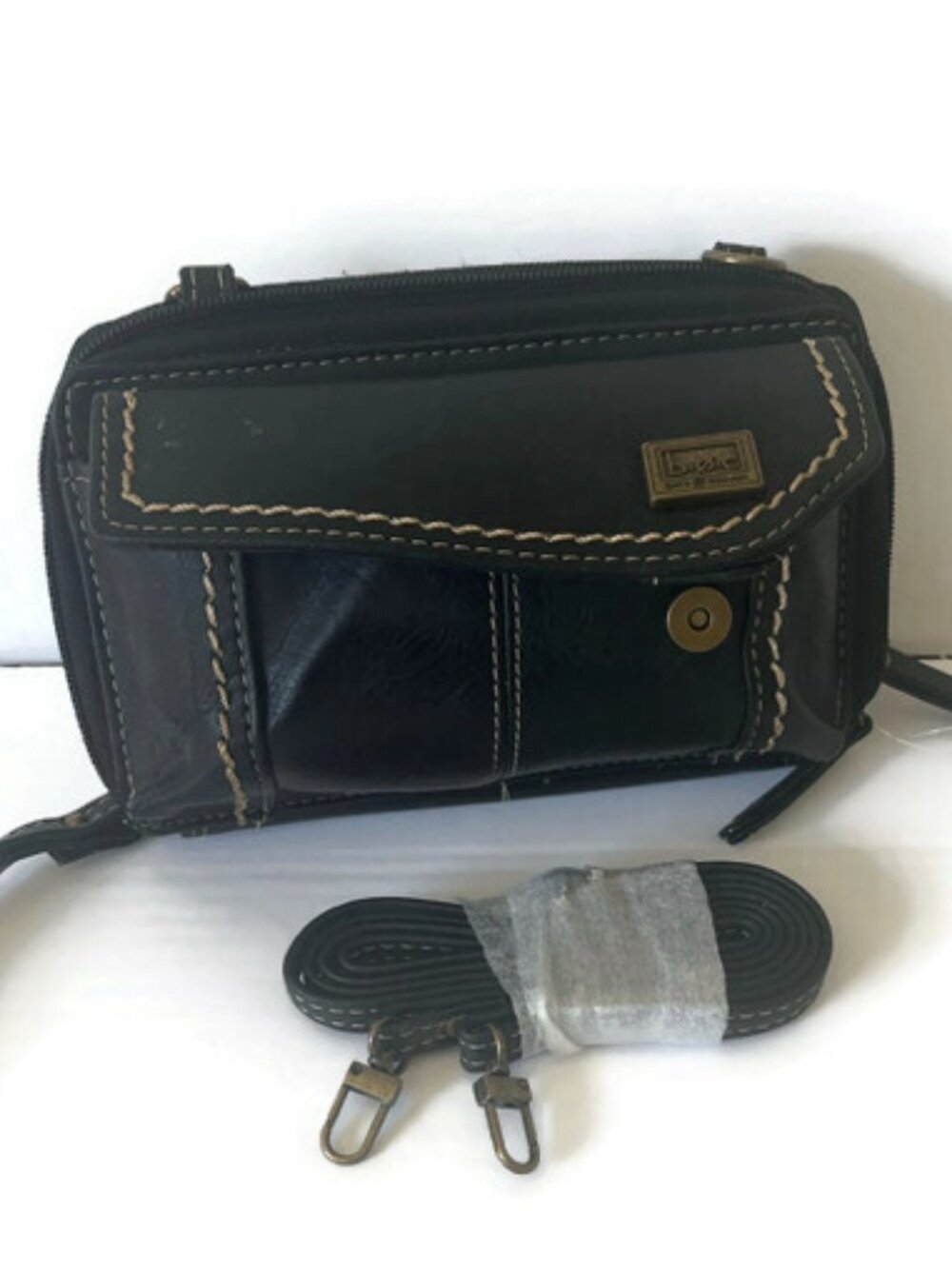 b.o.c. RFID Black Leather Wristlet Clutch w/ Crossbody Strap